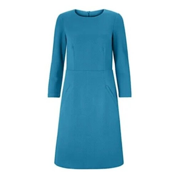 Boden Agnes Dress Womens 10 Blue Jacquard Textured Stretch Deep Pockets - Picture 1 of 10